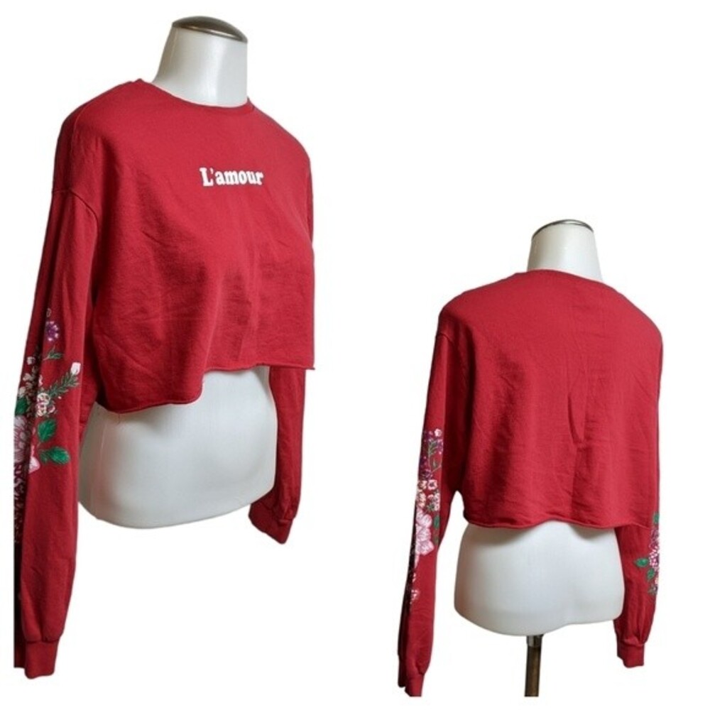 Divided Shirt Women Small L'Amour Floral Long Sleeves Crop H&M Top Tee Red S